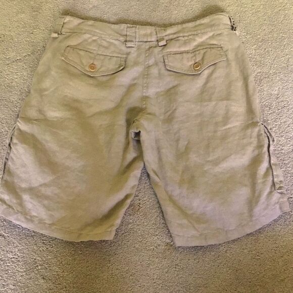 BCBGMaxAzria Tan 100% Linen Cargo Bermuda Shorts Classic Style - Picture 3 of 5